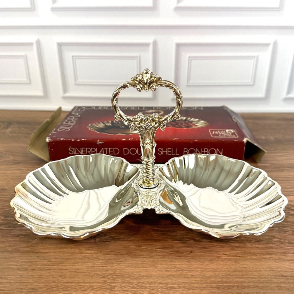 NEW FB Rogers Silverplate Double Clamshell Bon Bon Tray